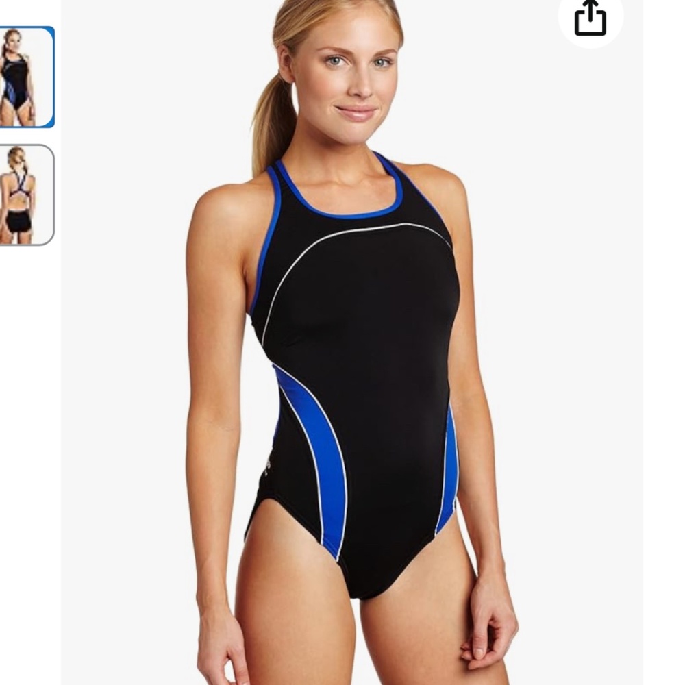 NWT Womens Speedo Racing Endurance+ Swimsuit Black Blue sz 32 One Piece Athletic